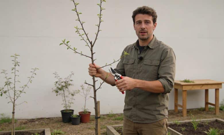 Formateur montre techniques de taille dans petit jardin
