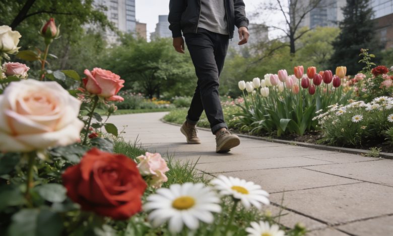Promenade dans un jardin botanique urbain fleuri