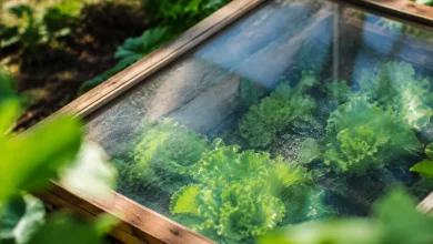 Cadre en bois couvert de verre poussiereux sur laitues