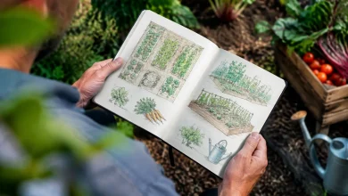 Jardinier tenant un carnet avec croquis de potager