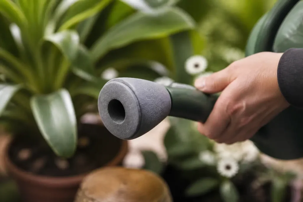 Manchon gris en mousse enveloppant le bec de jardin