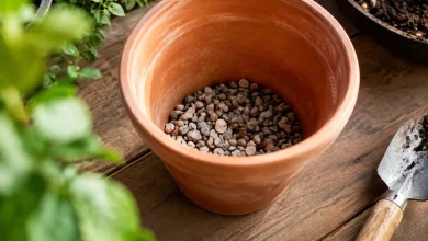 Pot en terre cuite avec couche de gravier au fond