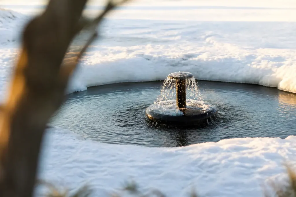Trou ouvert dans la glace avec aerateur flottant